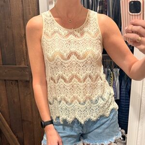 Sleeveless Crochet Lace Tank Top - Cream